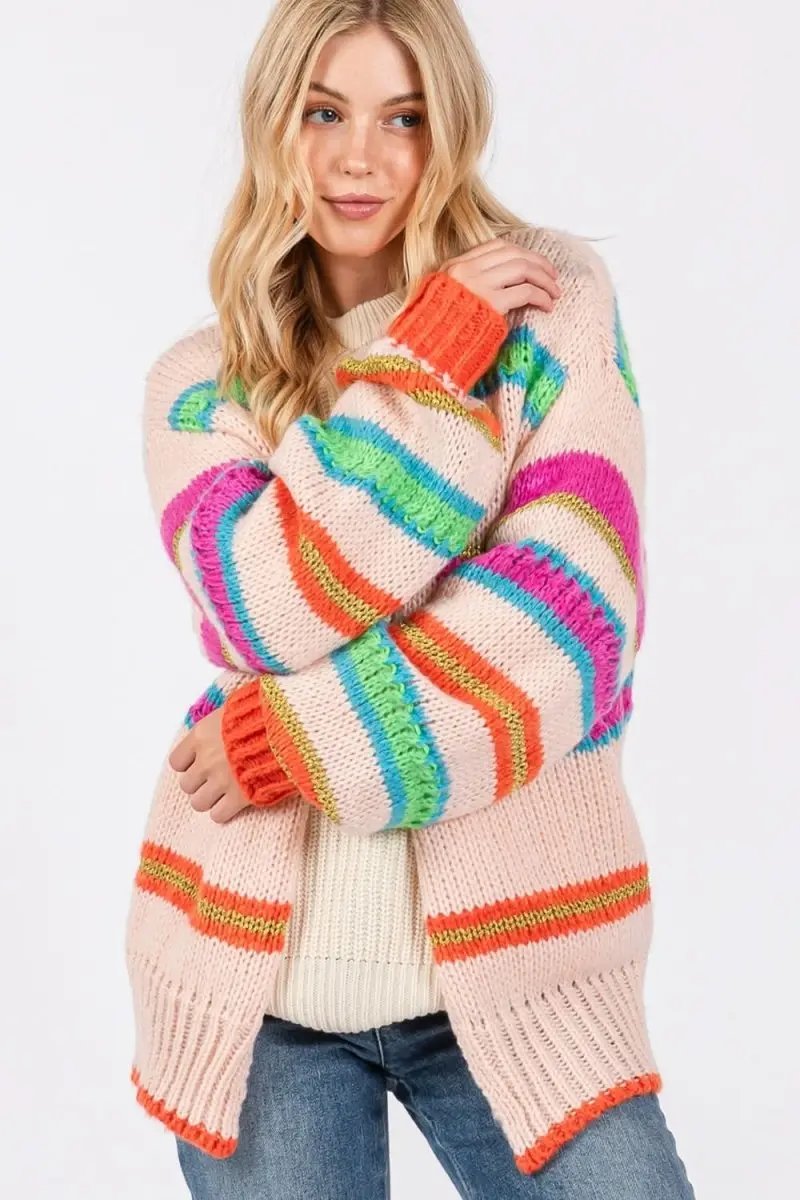 SAGE + FIG Rainbow Striped Open Front Knit Cardigan - Love Salve